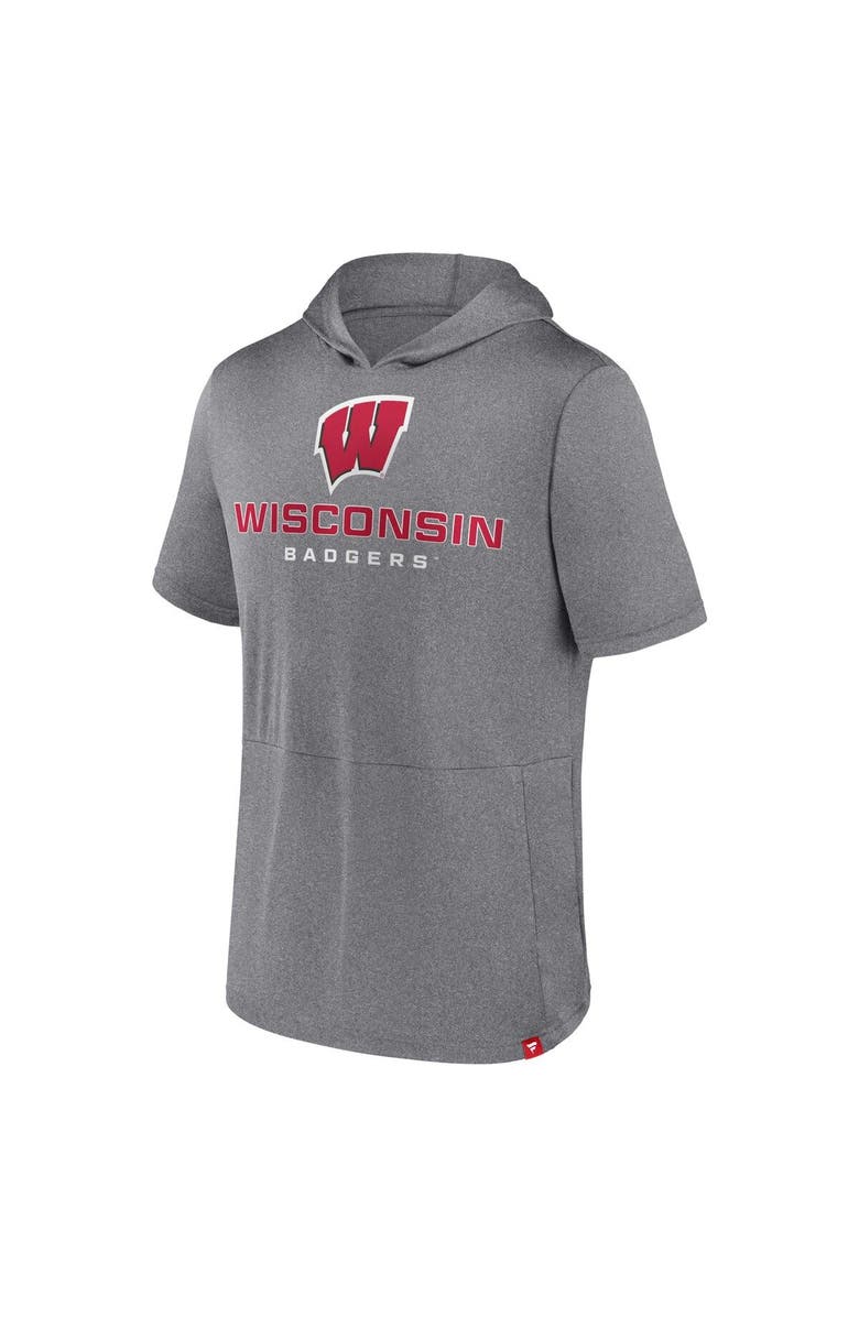 FANATICS Men's Fanatics Branded Heather Gray Wisconsin Badgers Modern Stack Hoodie T-Shirt, Alternate, color, Heather Gray