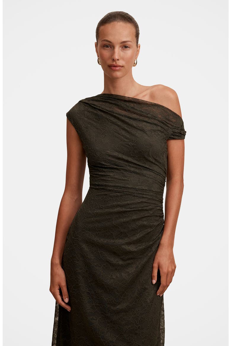 Paris Asymmetric Lace Midi Dress, Alternate, color, OLIVE NIGHT