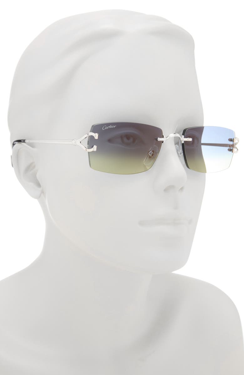 Cartier 56mm Rimless Rectangular Sunglasses, Alternate, color, Silver