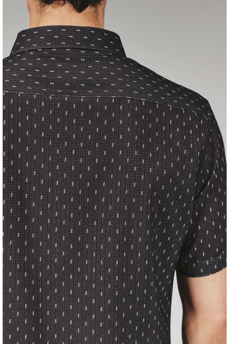 Renzo Textured Geo Pattern Short Sleeve Stretch Button-Up Shirt, Alternate, color, BLACK