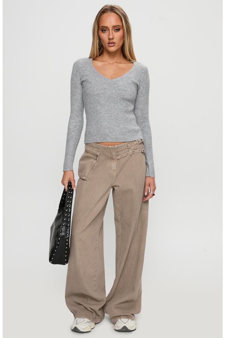 Elayna V-Neck Crop Sweater, Alternate, color, GREY MARLE