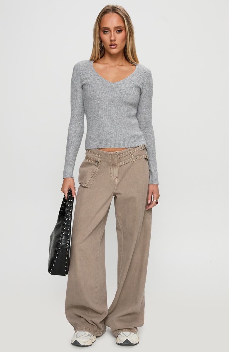 Princess Polly Elayna V-Neck Crop Sweater, Alternate, color, Grey Marle