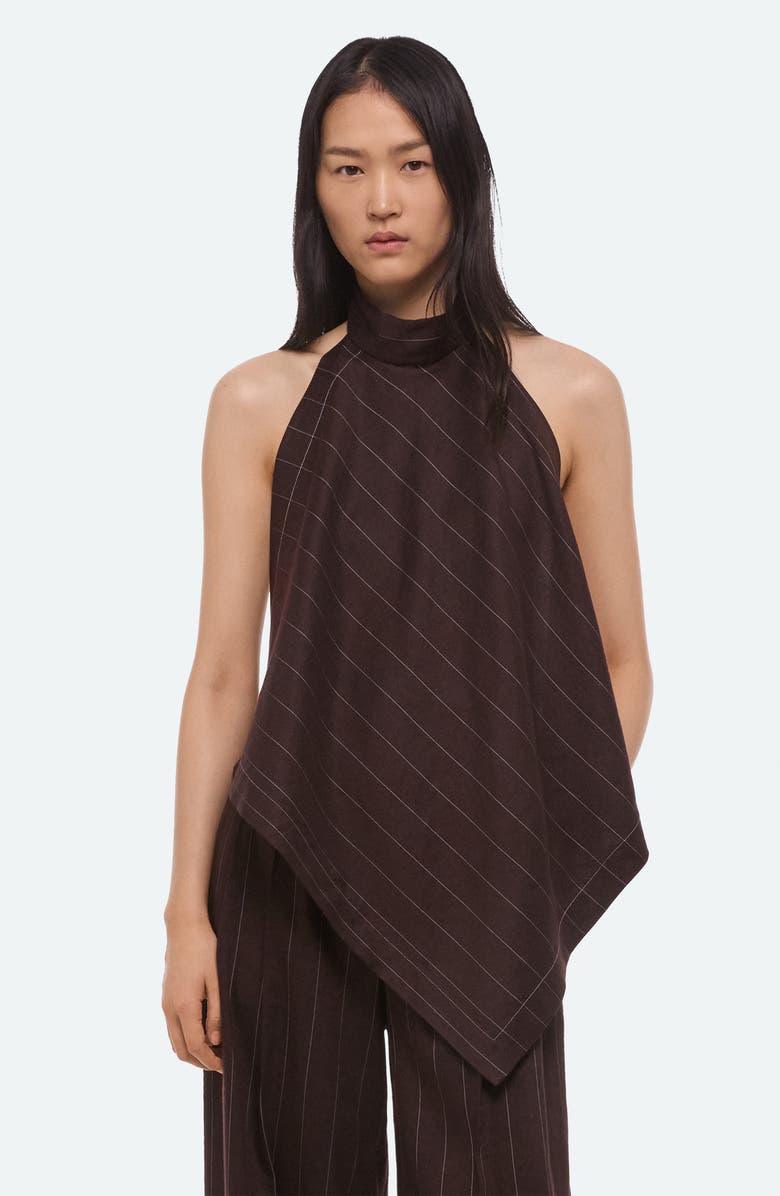 Helmut Lang Pinstripe Linen Blend Scarf Halter Top, Alternate, color, Brown Multi