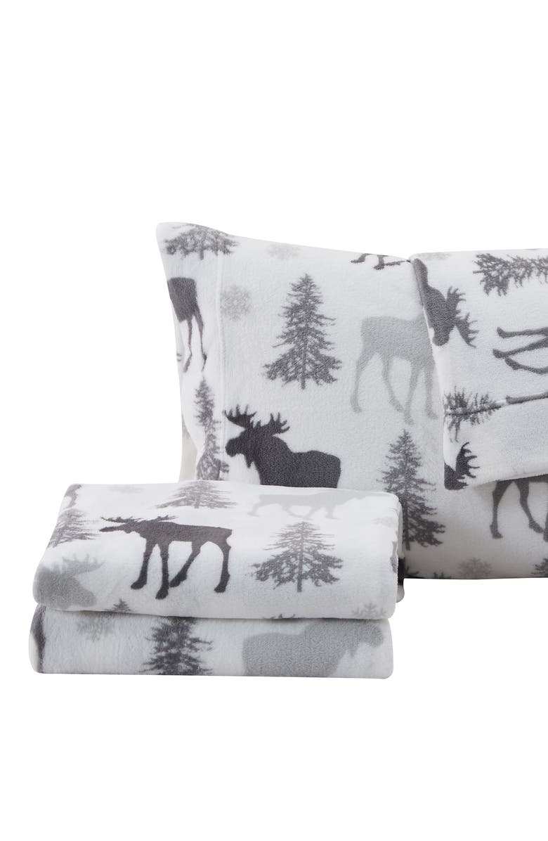 Woven & Weft Printed Plush Velour Sheet Set, Alternate, color, Moose