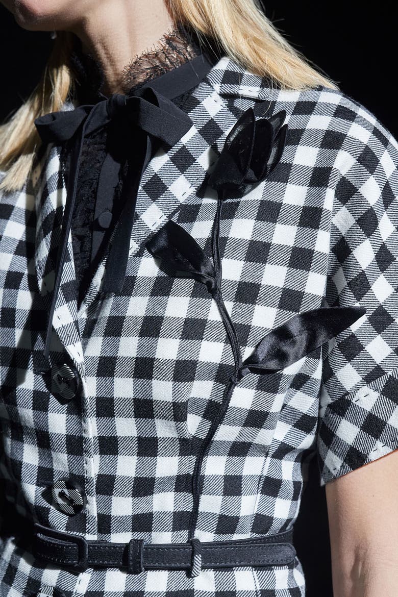Belted Plaid Vest With Flower Application, Alternate, color, Black / White