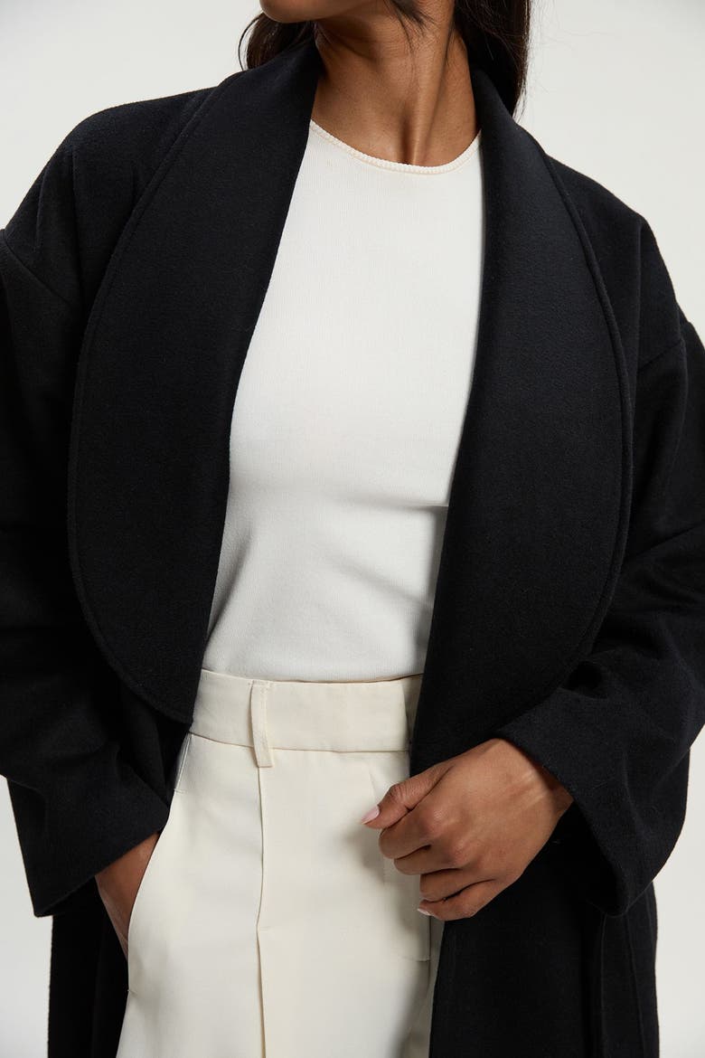 Petite Wrap Tailored Maxi Coat, Alternate, color, Black