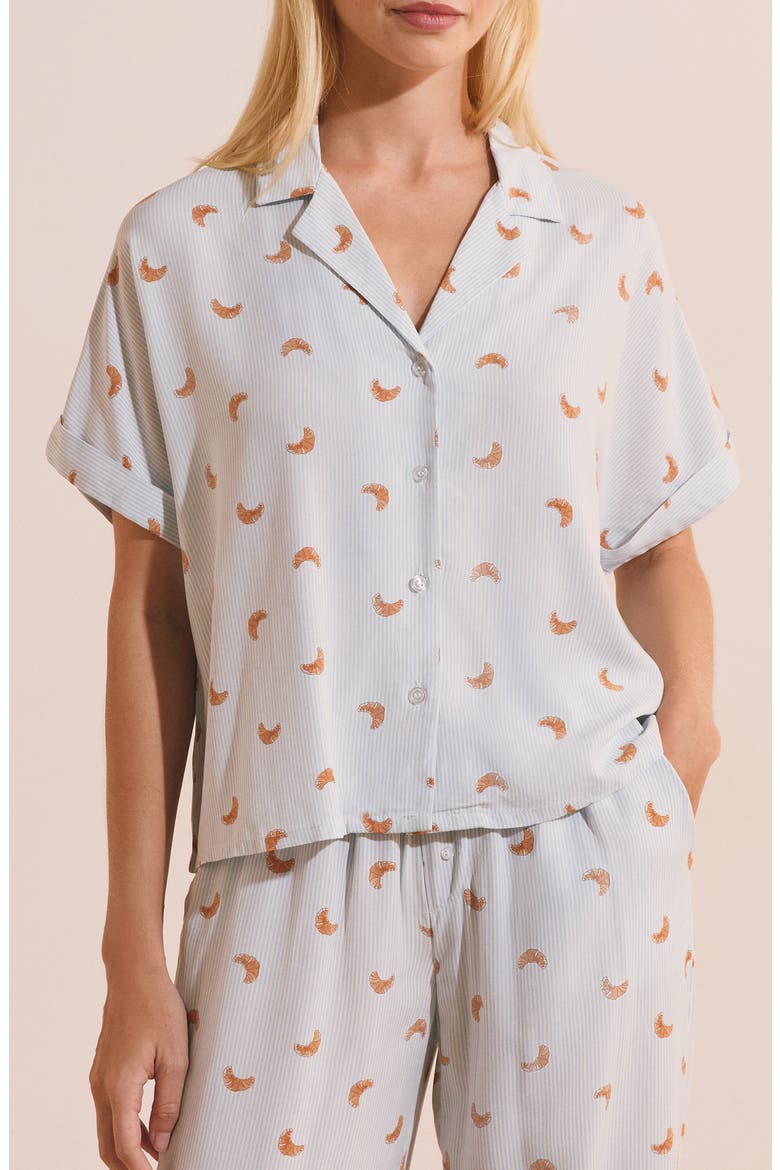 Bayla Croissant Print Pajama Shirt, Main, color, LIGHT BLUE