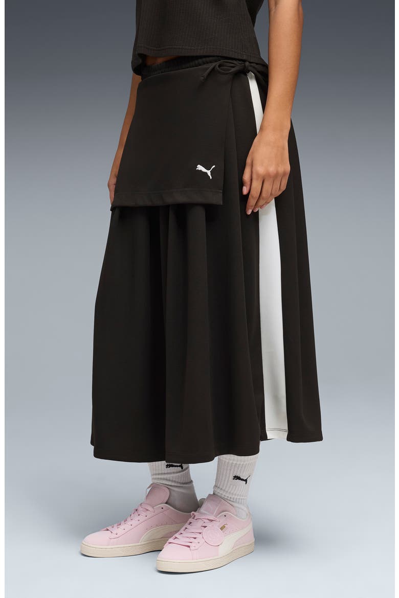T7 Pleated Midi Skirt, Alternate, color, PUMA BLACK