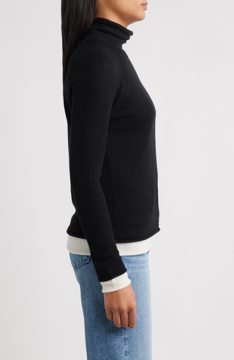 Griffen Layered Look Wool & Cashmere Turtleneck Sweater, Alternate, color, Black/ Ivory