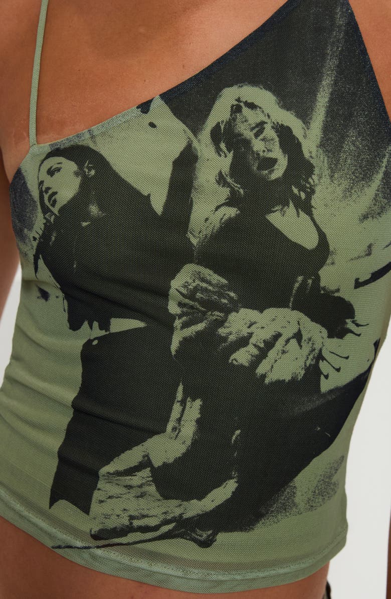 Princess Polly Miekie Asymmetric Graphic Camisole, Alternate, color, Green