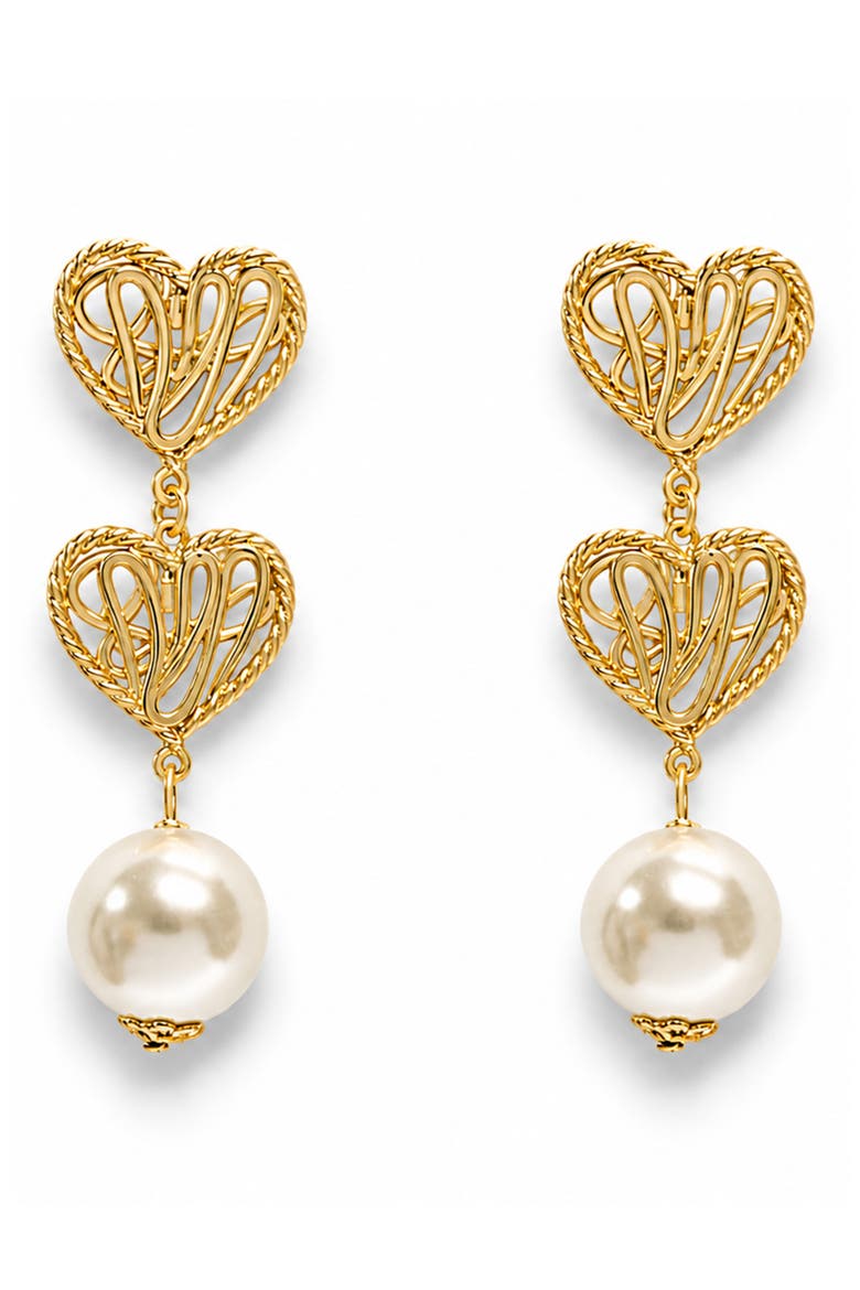 Golden Heart Faux Pearl Drop Earrings, Main, color, GOLD