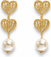 LA MENO Golden Heart Faux Pearl Drop Earrings