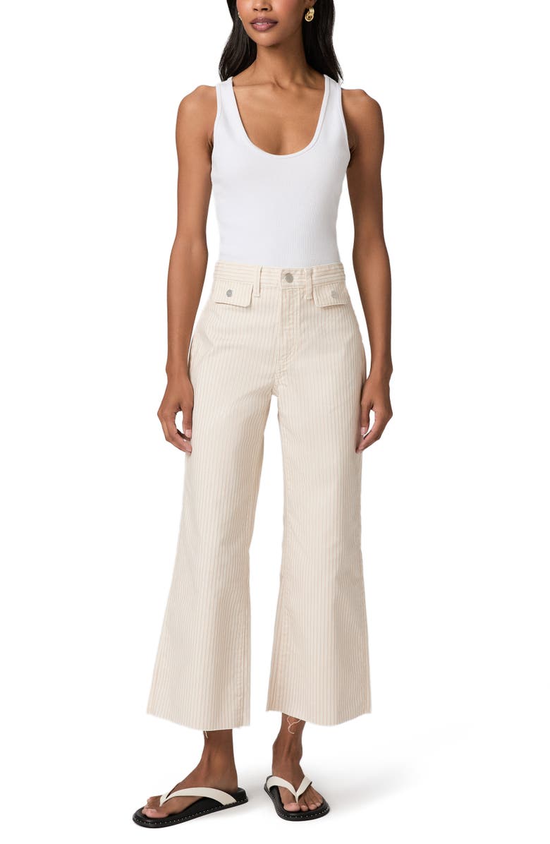 PAIGE Anessa Button Pocket Raw Hem High Waist Wide Leg Jeans, Alternate, color, Tonal Stripe