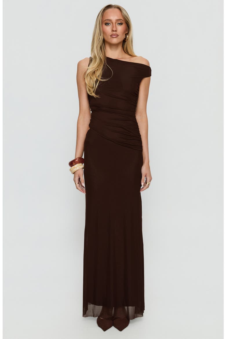Krystyna Mesh Maxi Cocktail Dress, Alternate, color, CHOCOLATE