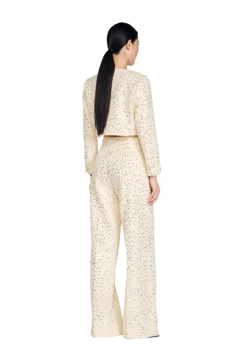 Sequin straight-leg cotton trousers, Alternate, color, Ecru