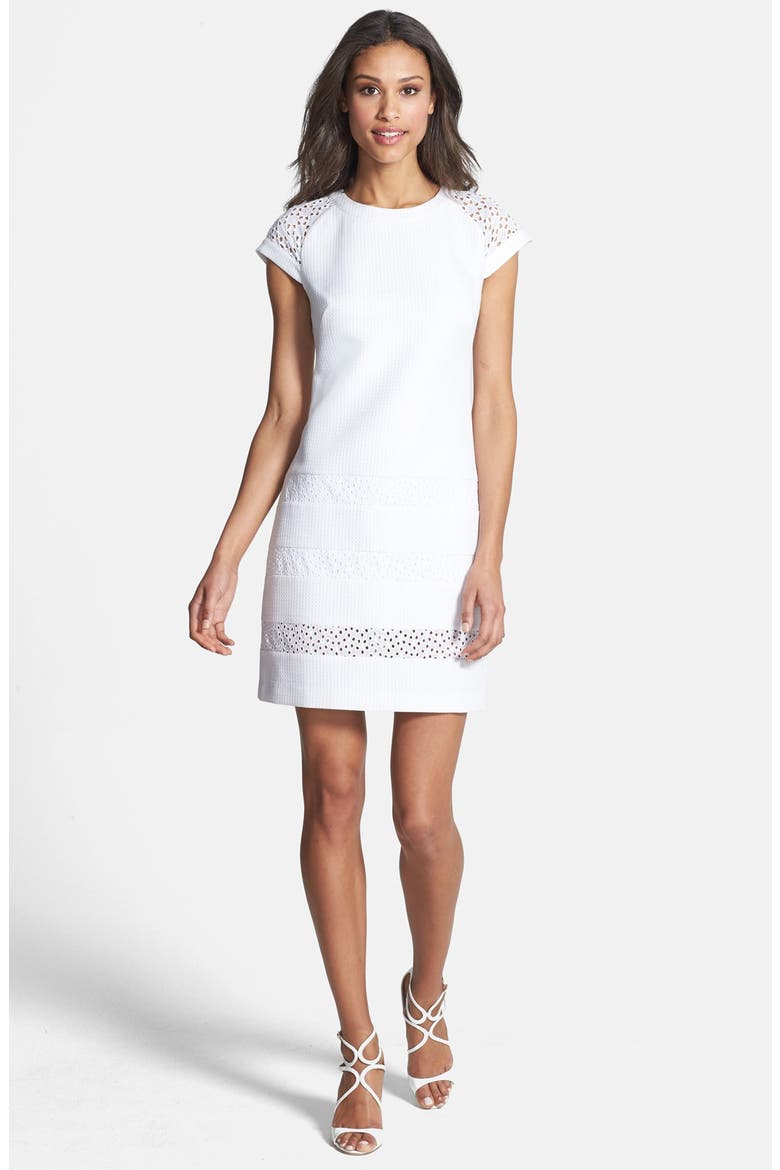 Ivy & Blu Mixed Media Textured Shift Dress, Alternate, color, WHITE