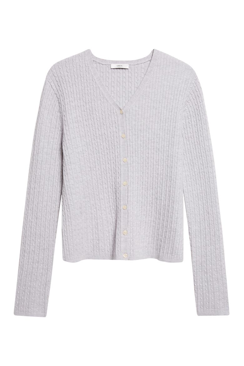 Cable Stitch Merino Wool Blend V-Neck Cardigan, Alternate, color, HEATHER GREY