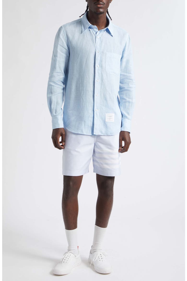 Straight Fit Garment Dye Linen Button-Down Shirt, Alternate, color, LIGHT BLUE