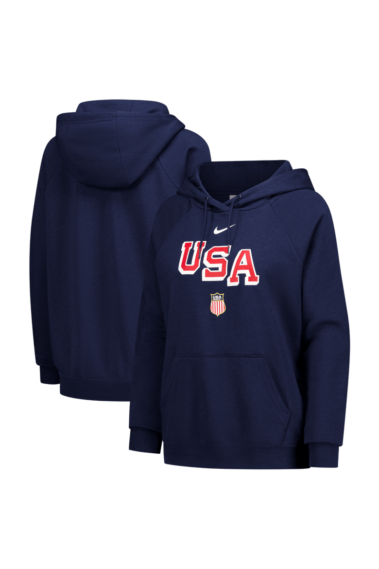 Women's Nike Navy US Hockey Varsity Raglan Tri-Blend Hoodie, Main, color, Navy