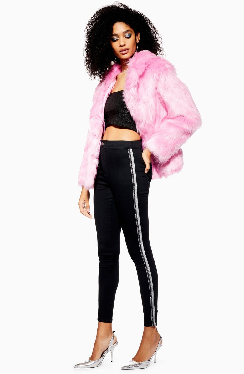 Topshop Tinsel Sequin Side Stripe Jeans, Alternate, color,