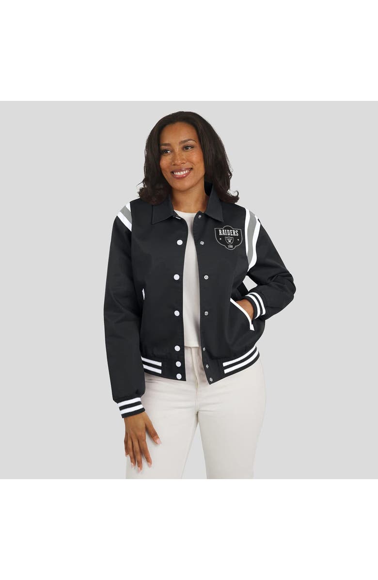 WEAR by Erin Andrews Women's WEAR by Erin Andrews Black Las Vegas Raiders Varsity Lightweight Full-Snap Jacket, Alternate, color, Black