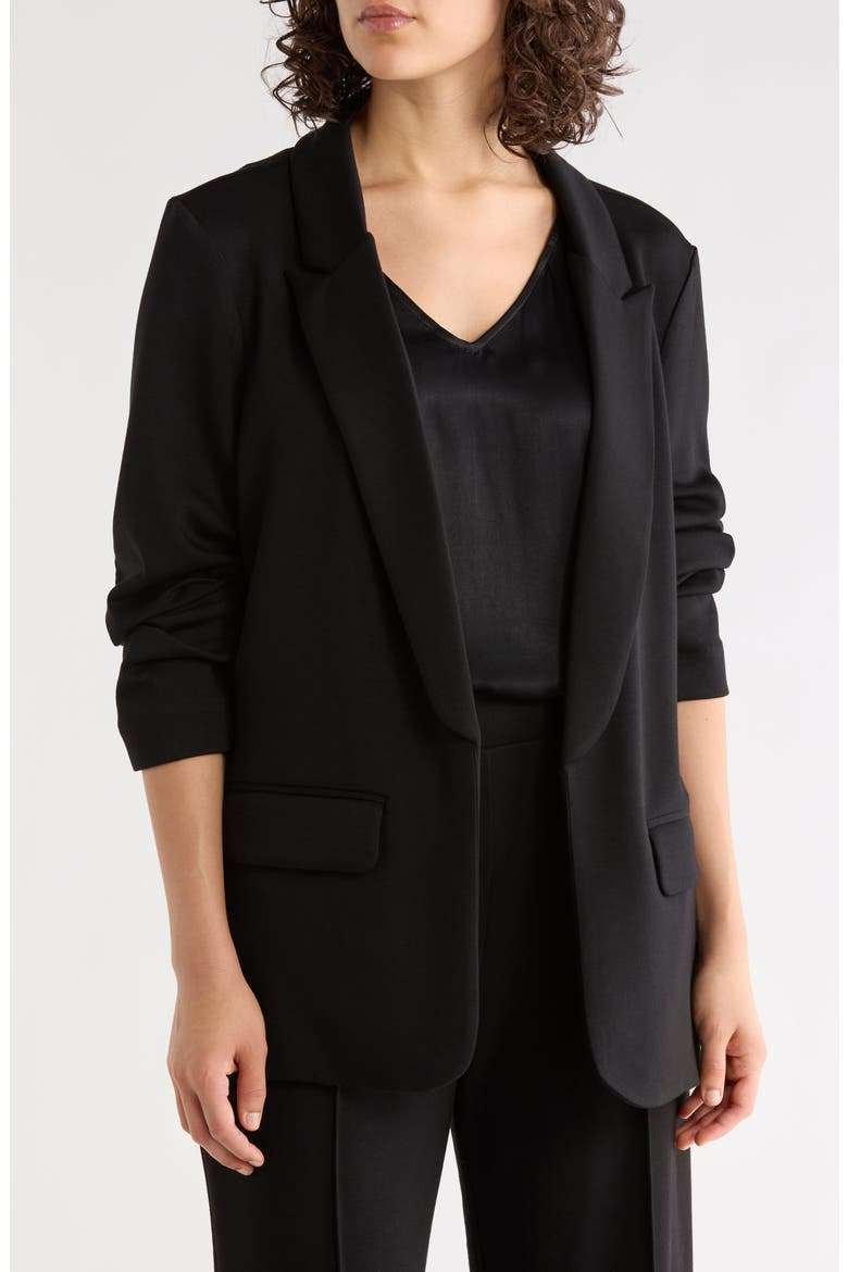 Scrunch Sleeve Scuba Knit Blazer, Main, color, BLACK
