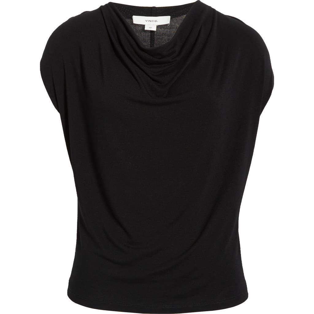 Vince Cowl-neck Cap-sleeve Satin Blouse In Black