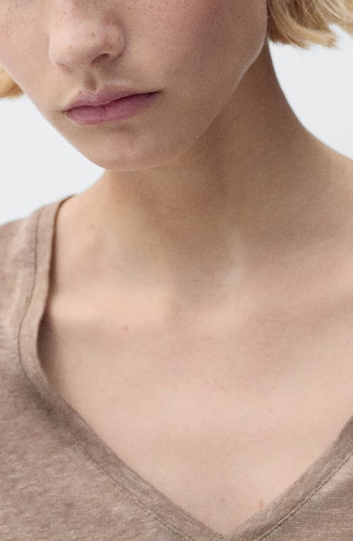 Mango V-neck Linen T-shirt In Brown