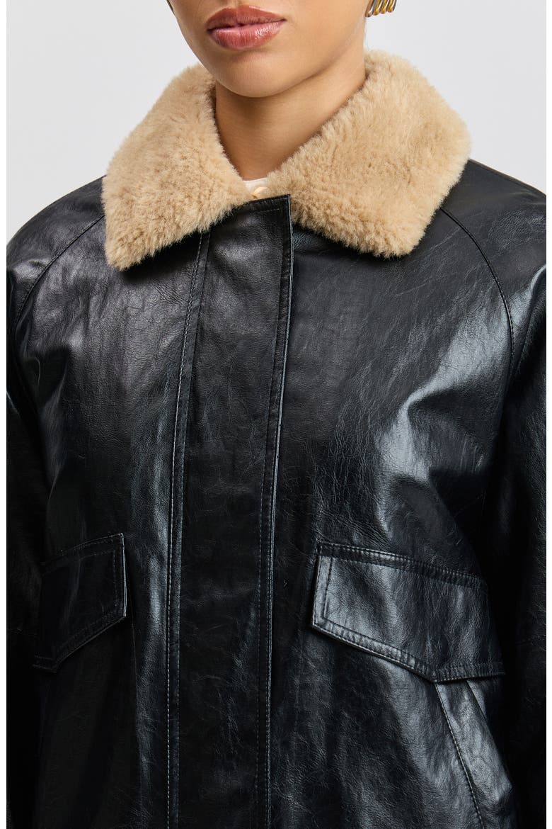 Faux Leather Aviator Jacket, Alternate, color, BLACK