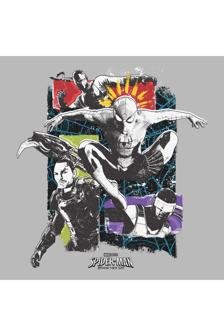 Men's Spider-Man Brand New Day Action Poses Collage  Graphic T-Shirt, Alternate, color, Sport Grey