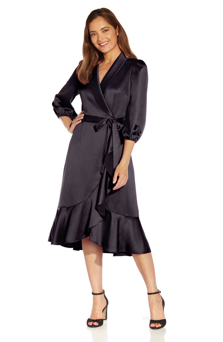 Adrianna Papell Faux Wrap Crepe Satin Dress, Alternate, color, 