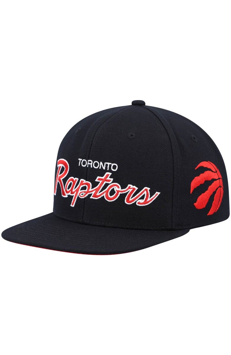 Mitchell & Ness Men's Mitchell & Ness Black Toronto Raptors Hardwood Classics Script 2.0 Snapback Hat, Main, color, Black
