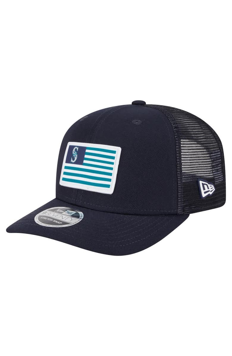 New Era Men's New Era Navy Seattle Mariners Flag 9SEVENTY Stretch-Snap Hat, Main, color, Navy
