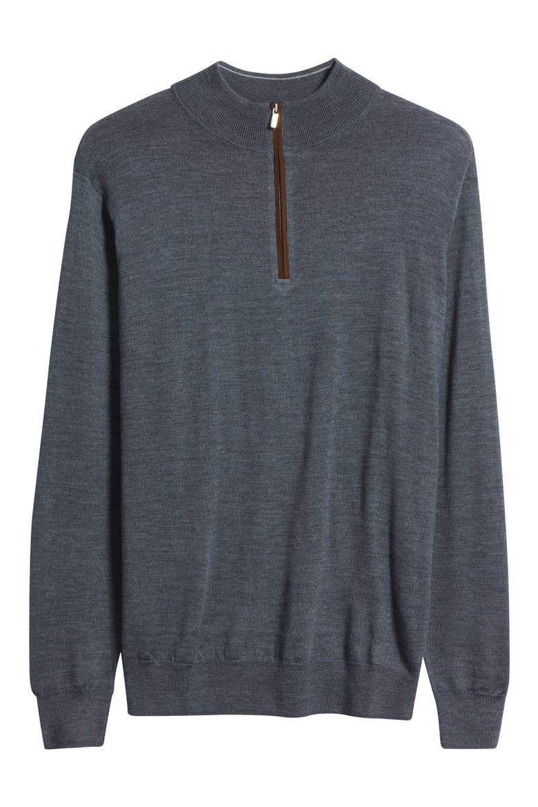 Autumn Crest Suede Trim Quarter Zip Sweater, Alternate, color, CHARCOAL