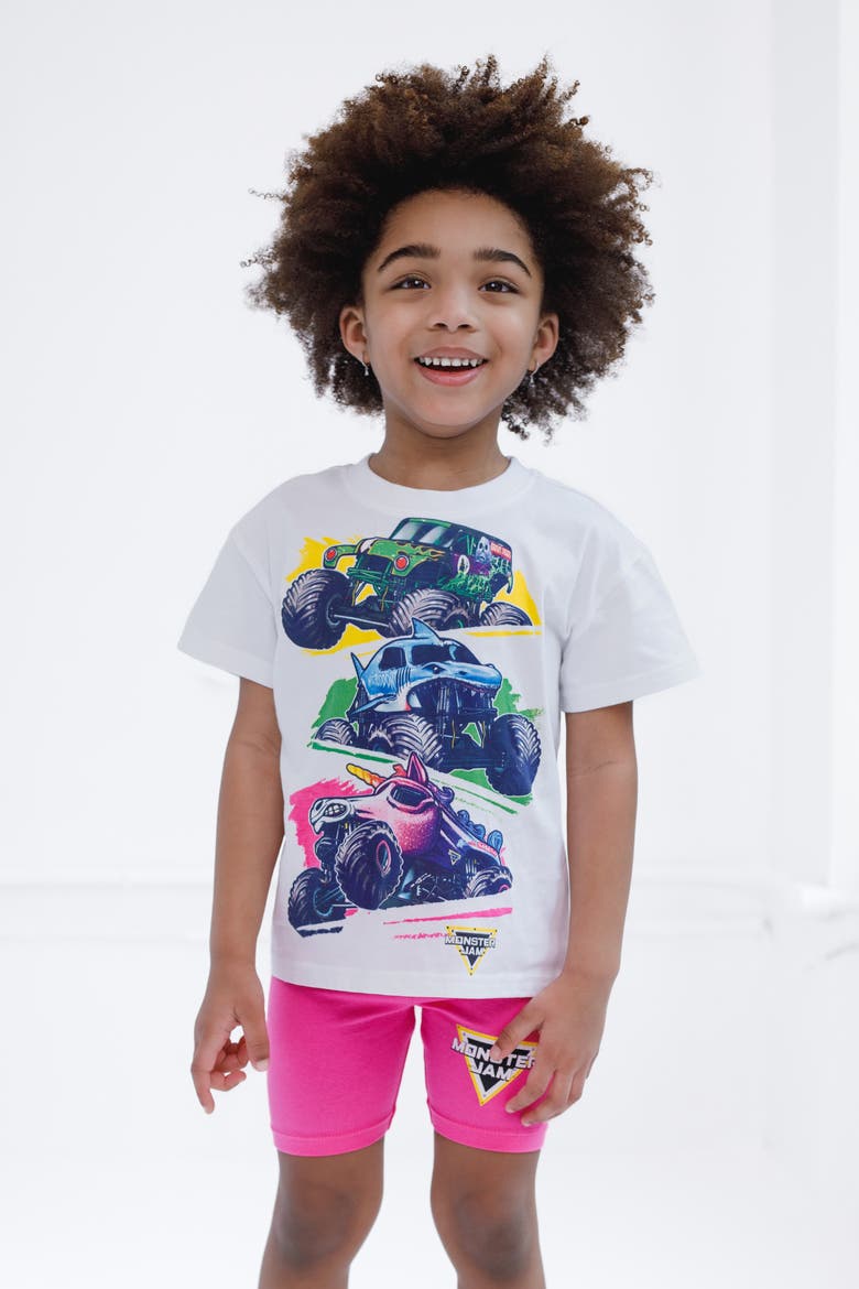 2-Piece T-Shirt and Bike Shorts Set, Alternate, color, White Hot Pink