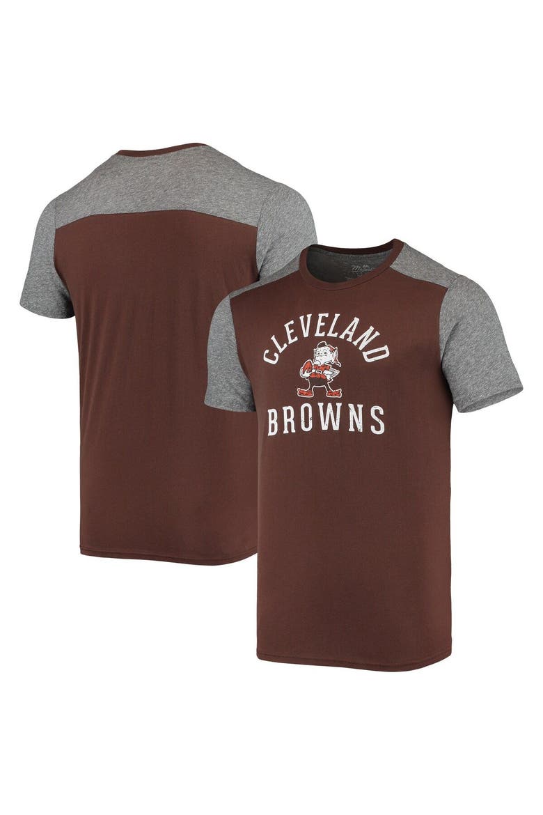 Men's Majestic Threads Brown/Heathered Gray Cleveland Browns Brownie The Elf Gridiron Classics Field Goal Slub T-Shirt, Main, color, Brown