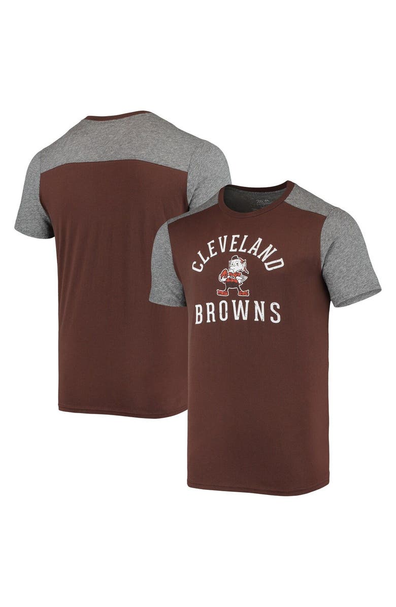 Majestic Threads Men's Majestic Threads Brown/Heathered Gray Cleveland Browns Brownie The Elf Gridiron Classics Field Goal Slub T-Shirt, Main, color, Brown