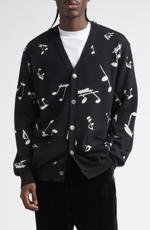 Music Note Jacquard Wool Cardigan