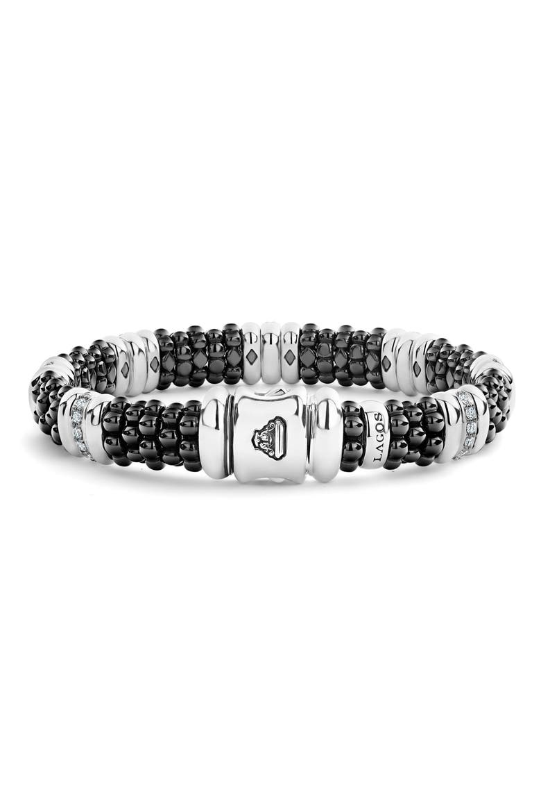 LAOGS Black Caviar Diamond 7-Link Bracelet, Alternate, color, SILVER