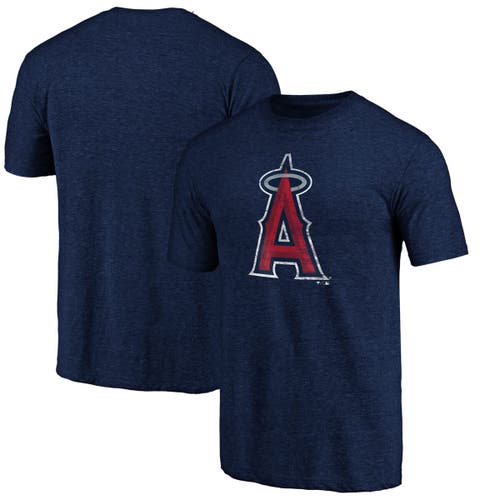 Profile Navy Los Angeles Angels Big & Tall Distressed Logo T-shirt In Blue