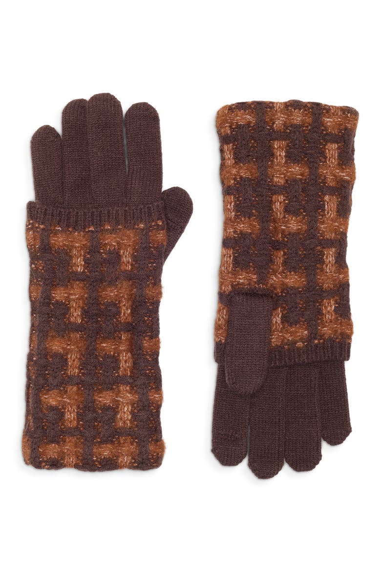 Grid Knit Gloves, Main, color, FUDGE
