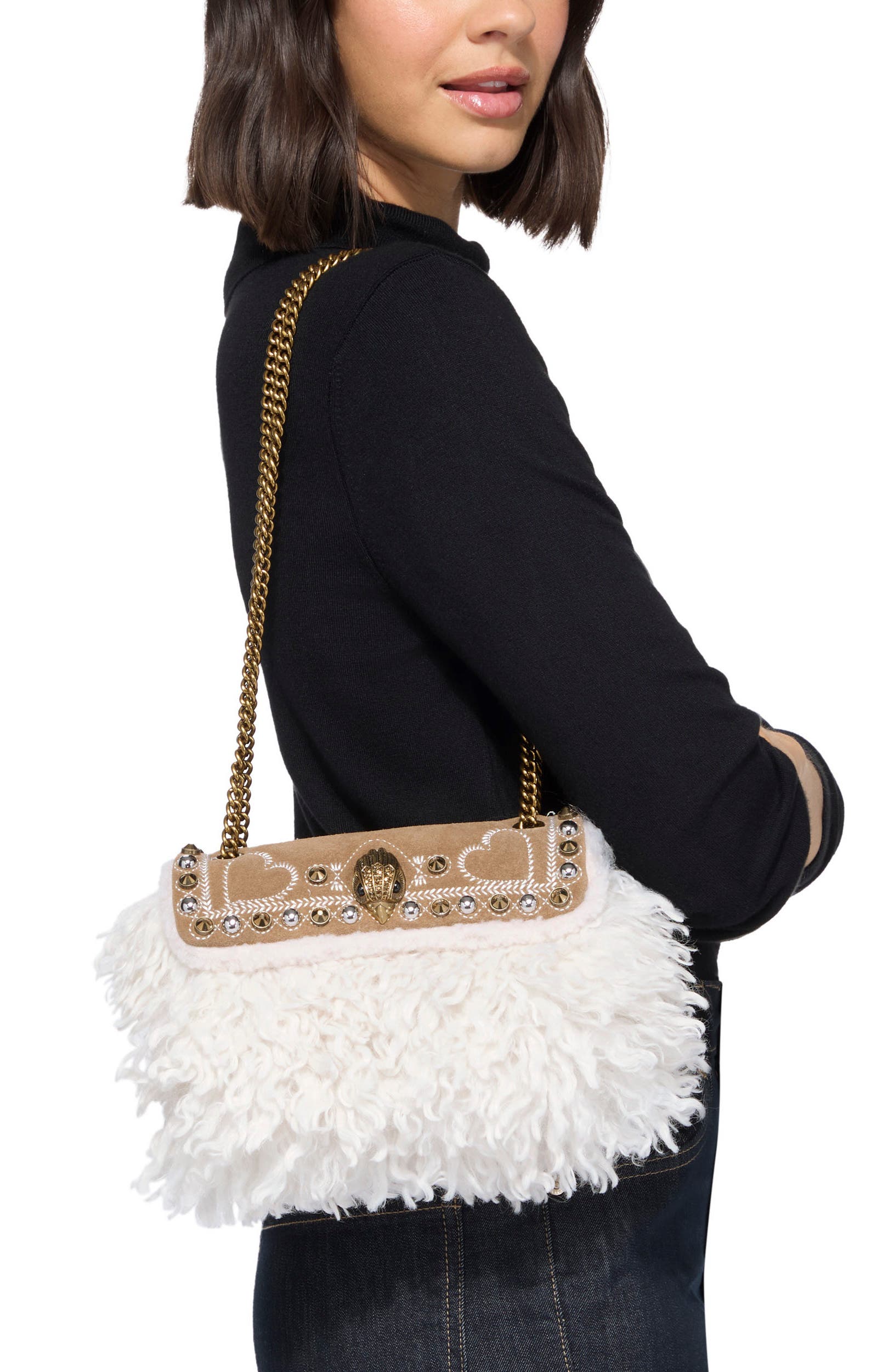 Mini Kensington Faux Fur Crossbody Bag, Alternate, color, TAN COMB