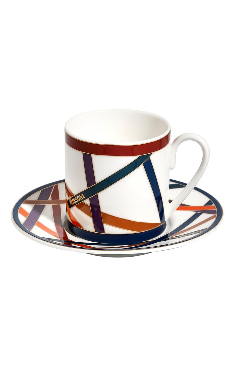 Missoni Home Tableware Coffee Cup & Saucer NASTRI Set of 6 in Luxury Box Multicolor diam. 2.3", H 2.5", Cap. 4 oz, Saucer diam. 4.75", Alternate, color, Multicolor