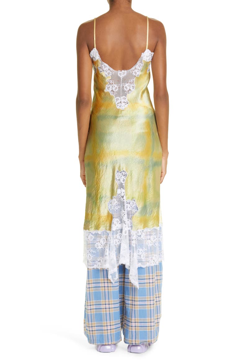 Ammi Lace Detail Handkerchief Hem Satin Slipdress, Alternate, color, BUTTER PLAID
