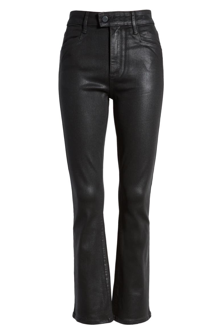 Transcend - Claudine Coated Double Button High Waist Ankle Flare Jeans, Alternate, color, BLACK FOG LUXE COATING