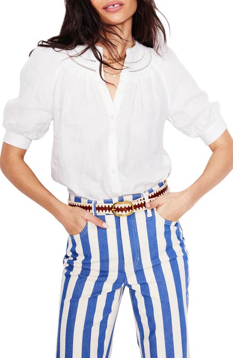 Linen Lace Inset Button-Up Shirt