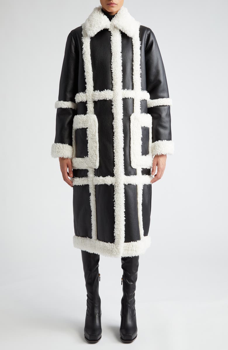 Stand Studio Patrice Faux Leather Coat with Faux Shearling Trim, Main, color, Black/ Off White
