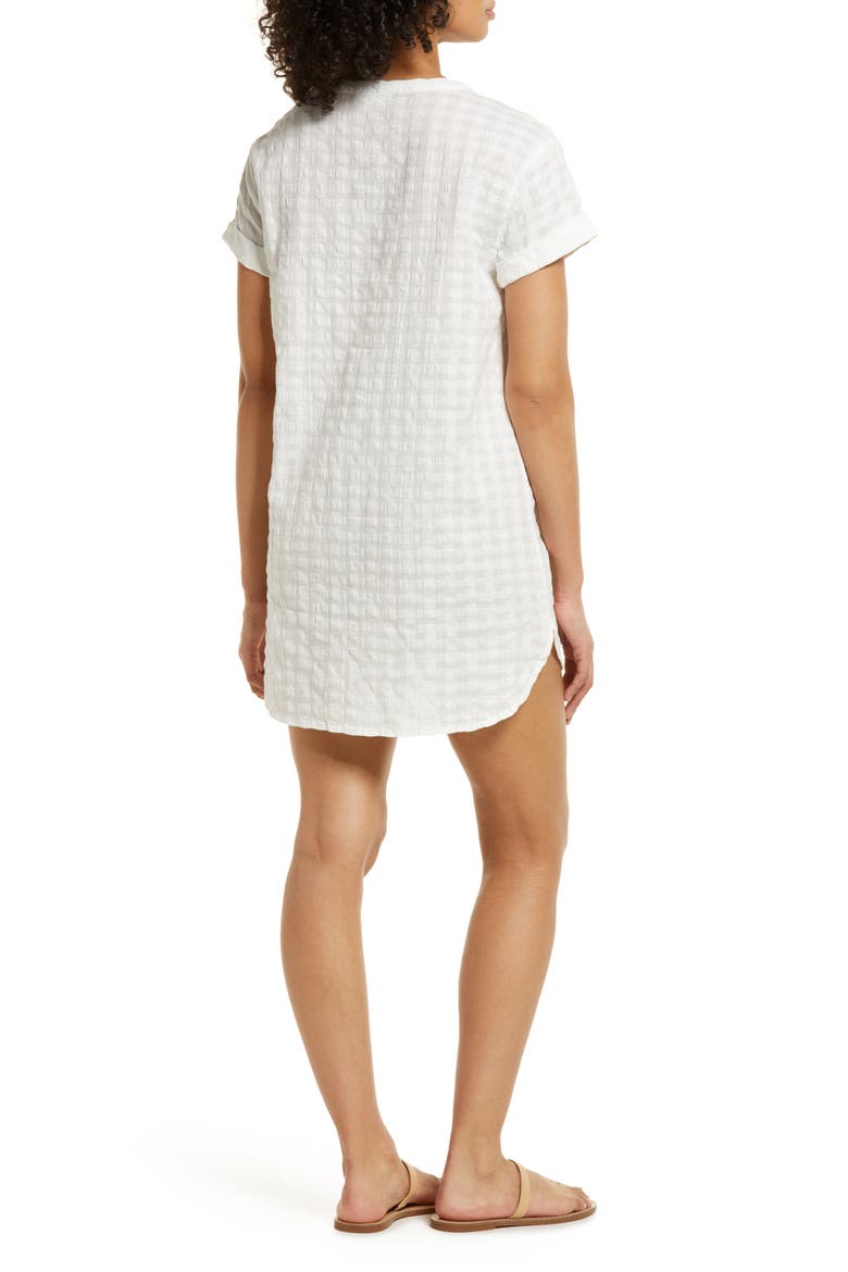 Marley Tonal Check Cotton Shift Dress, Alternate, color, STARK WHITE