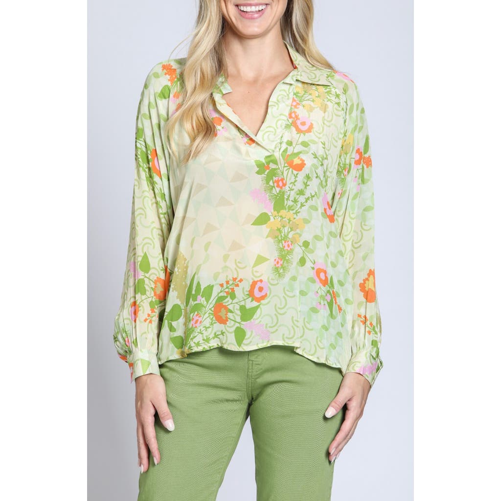 Apny Print Popover Top In Light Green Multi