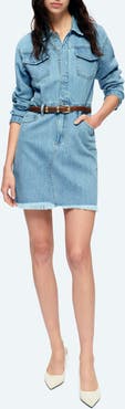 Bayeas Resa Long Sleeve Fray Hem Denim Mini Shirtdress